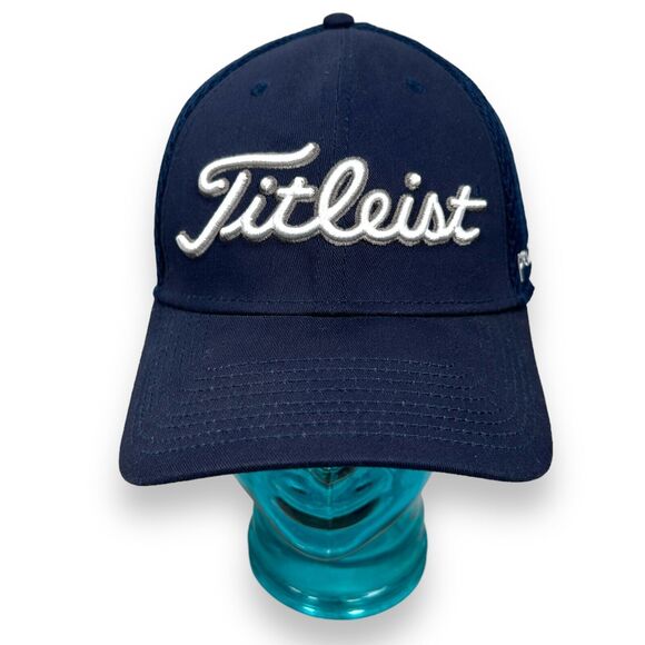 Titleist X FootJoy Pro V1 Golf Hat Cap L XL Stretch Mesh 6 Panel FJ Navy Blue - Picture 1 of 7